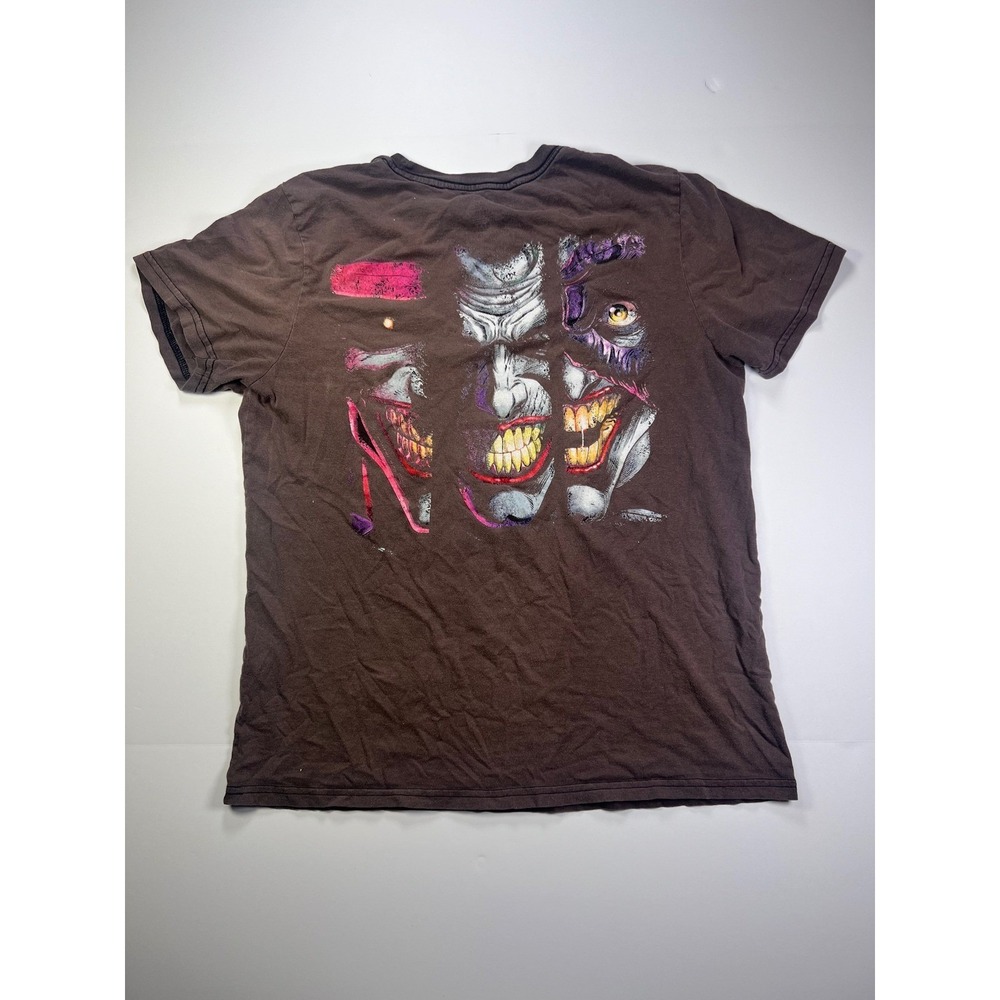 DC Comics The Joker T-Shirt Mens Large Brown Graphic Double Sided Batman Tee